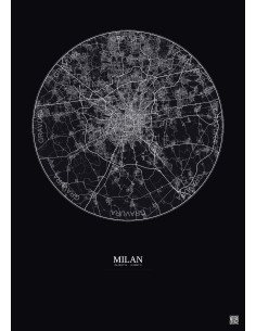 Affiche Milan – Poster carte de ville 20km | Gravura – Fond foncé 2