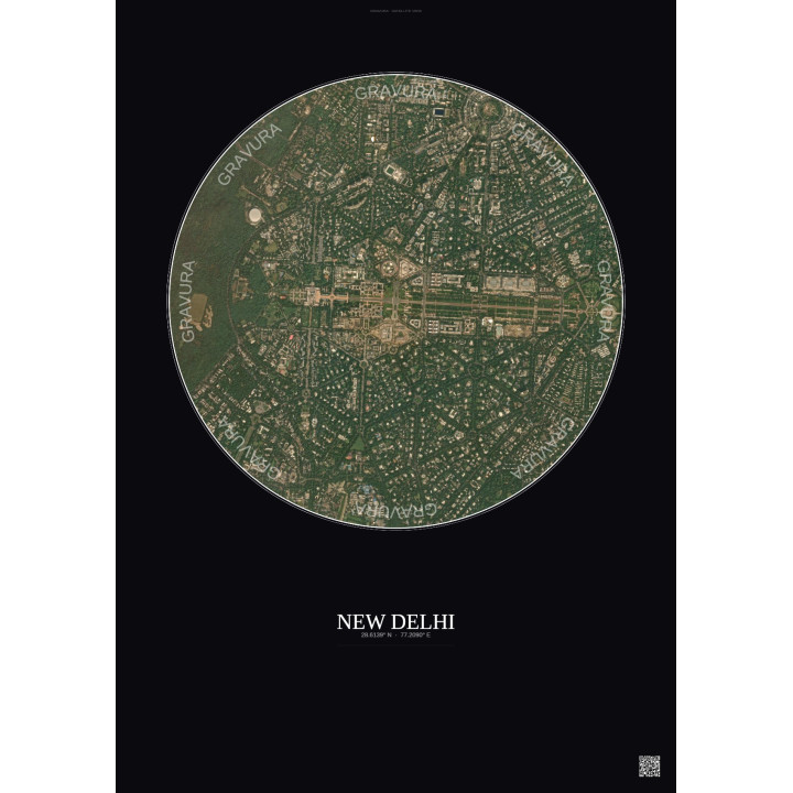 Affiche New Delhi – Poster vue satellite 2.5km Couleur | Gravura – Fond foncé