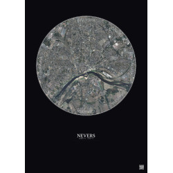 Affiche Nevers – Poster vue satellite 2.5km Couleur | Gravura – Fond foncé