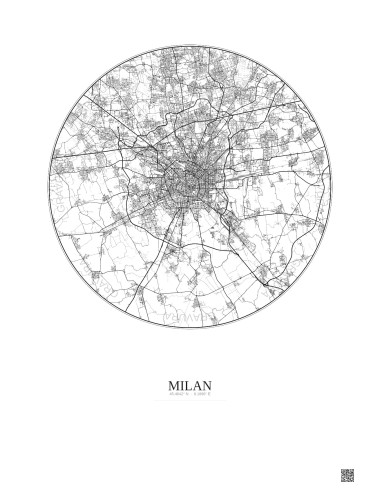 Affiche Milan – Poster carte de ville 20km | Gravura – Fond clair