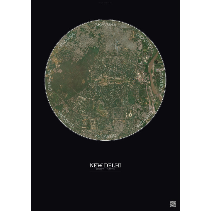 Affiche New Delhi – Poster vue satellite 6km Couleur | Gravura – Fond foncé