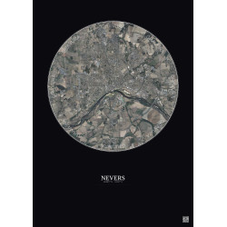 Affiche Nevers – Poster vue satellite 5km Couleur | Gravura – Fond foncé