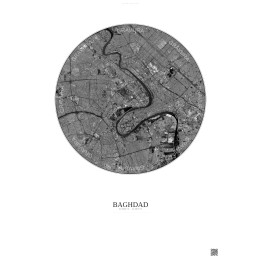 Affiche Baghdad – Poster vue satellite 10km N&B | Gravura – Fond clair