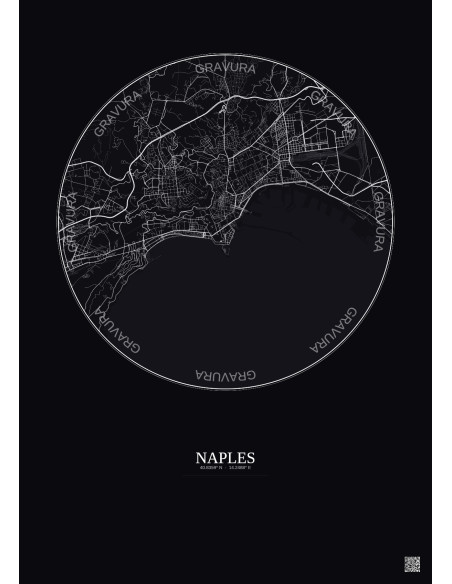 Naples City Map Poster 5km | Gravura – Dark background