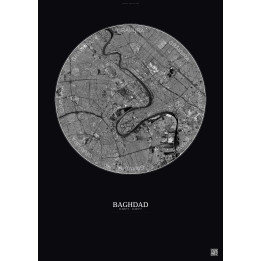 Affiche Baghdad – Poster vue satellite 10km N&B | Gravura – Fond foncé