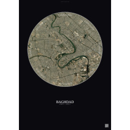 Affiche Baghdad – Poster vue satellite 10km Couleur | Gravura – Fond foncé