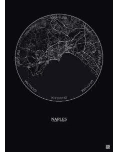 Affiche Naples – Poster carte de ville 10km | Gravura – Fond foncé 2