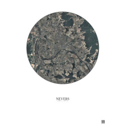 Affiche Nevers – Poster vue satellite 10km Couleur | Gravura – Fond clair