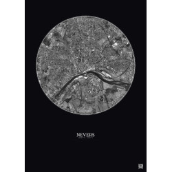 Affiche Nevers – Poster vue satellite 2.5km N&B | Gravura – Fond foncé