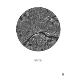 Affiche Nevers – Poster vue satellite 2.5km N&B | Gravura – Fond clair