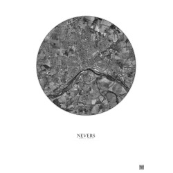 Affiche Nevers – Poster vue satellite 5km N&B | Gravura – Fond clair