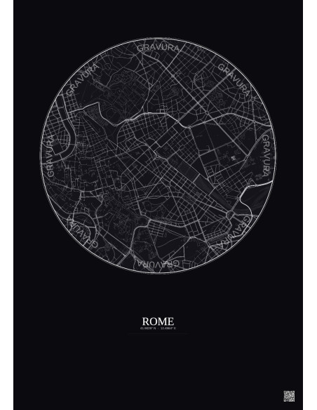 Affiche Rome – Poster carte de ville 2.5km | Gravura – Fond foncé