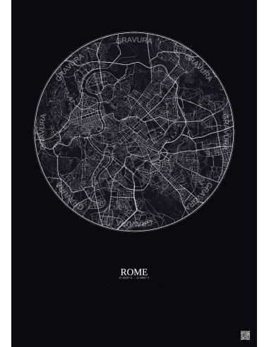 Affiche Rome – Poster carte de ville 6km | Gravura – Fond foncé