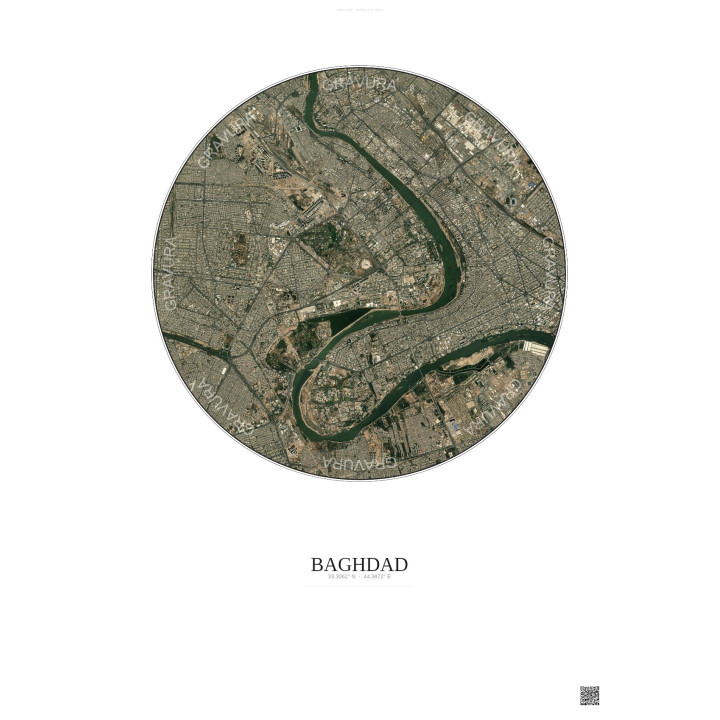 Affiche Baghdad – Poster vue satellite 6km Couleur | Gravura – Fond clair