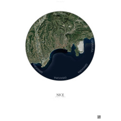 Affiche Nice – Poster vue satellite 10km Couleur | Gravura – Fond clair