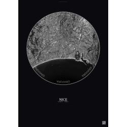 Affiche Nice – Poster vue satellite 2.5km N&B | Gravura – Fond foncé