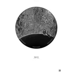 Affiche Nice – Poster vue satellite 2.5km N&B | Gravura – Fond clair