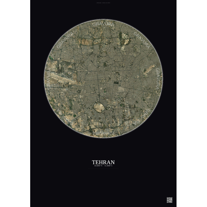 Affiche Tehran – Poster vue satellite 10km Couleur | Gravura – Fond foncé