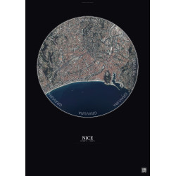 Affiche Nice – Poster vue satellite 2.5km Couleur | Gravura – Fond foncé