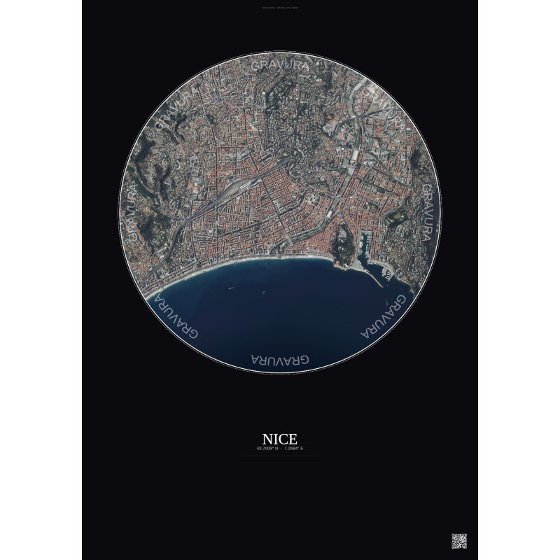 Affiche Nice – Poster vue satellite 2.5km Couleur | Gravura – Fond foncé