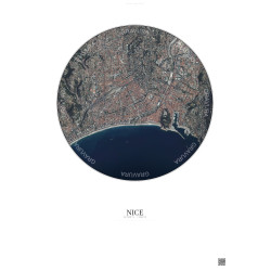 Affiche Nice – Poster vue satellite 2.5km Couleur | Gravura – Fond clair