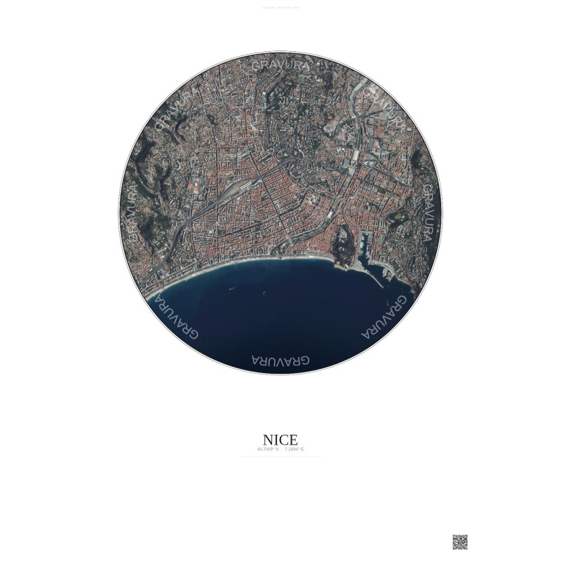 Affiche Nice – Poster vue satellite 2.5km Couleur | Gravura – Fond clair