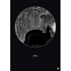 Affiche Nice – Poster vue satellite 6km N&B | Gravura – Fond foncé