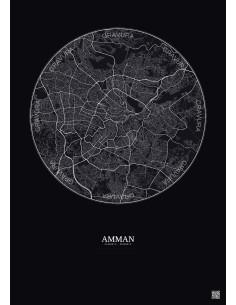 Affiche Amman – Poster carte de ville 10km | Gravura – Fond foncé 2