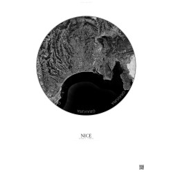 Affiche Nice – Poster vue satellite 6km N&B | Gravura – Fond clair