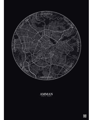 Affiche Amman – Poster carte de ville 10km | Gravura – Fond foncé