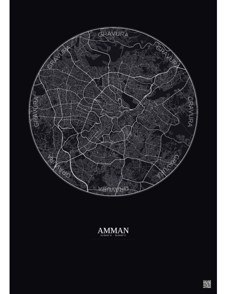 Affiche Amman – Poster carte de ville 10km | Gravura – Fond foncé