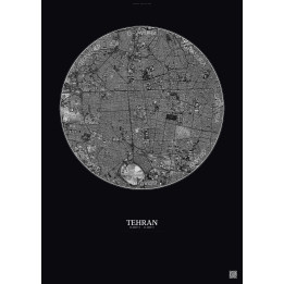 Affiche Tehran – Poster vue satellite 6km N&B | Gravura – Fond foncé