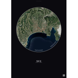 Affiche Nice – Poster vue satellite 6km Couleur | Gravura – Fond foncé