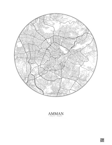 Affiche Amman – Poster carte de ville 10km | Gravura – Fond clair