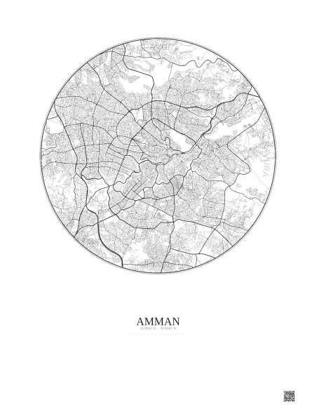 Affiche Amman – Poster carte de ville 10km | Gravura – Fond clair