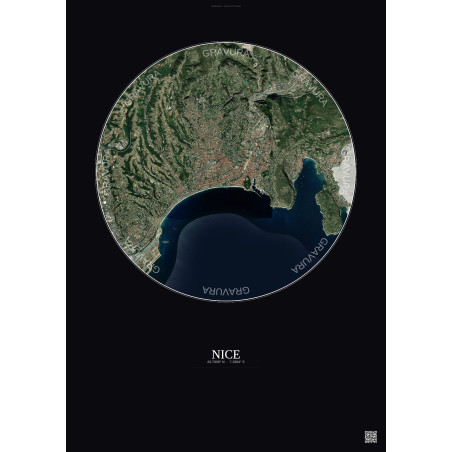 Affiche Nice – Poster vue satellite 6km Couleur | Gravura – Fond foncé
