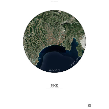 Affiche Nice – Poster vue satellite 6km Couleur | Gravura – Fond clair