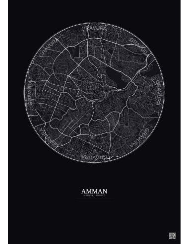 Affiche Amman – Poster carte de ville 6km | Gravura – Fond foncé
