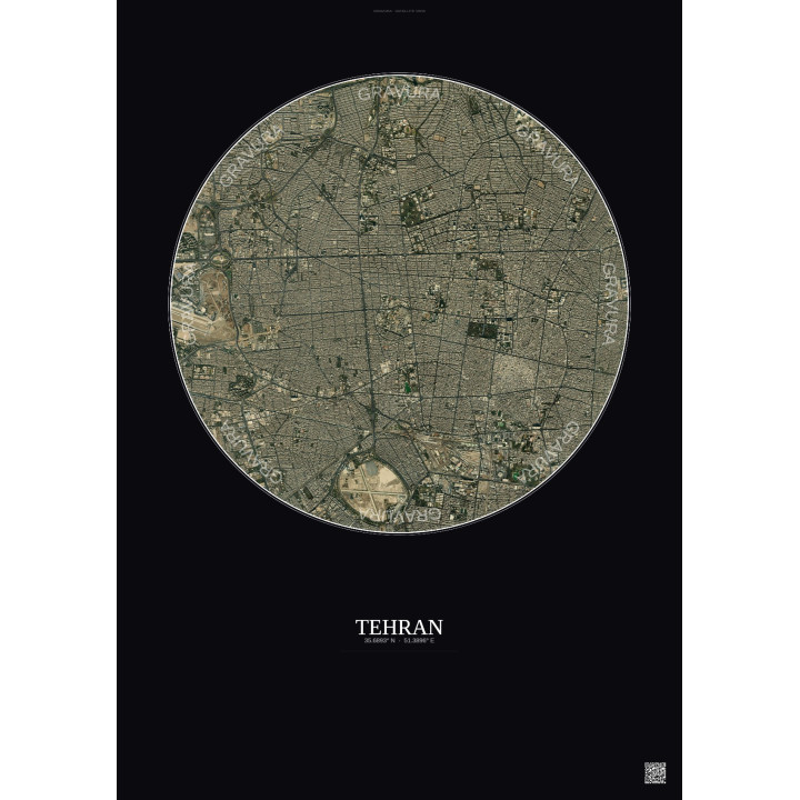Affiche Tehran – Poster vue satellite 6km Couleur | Gravura – Fond foncé