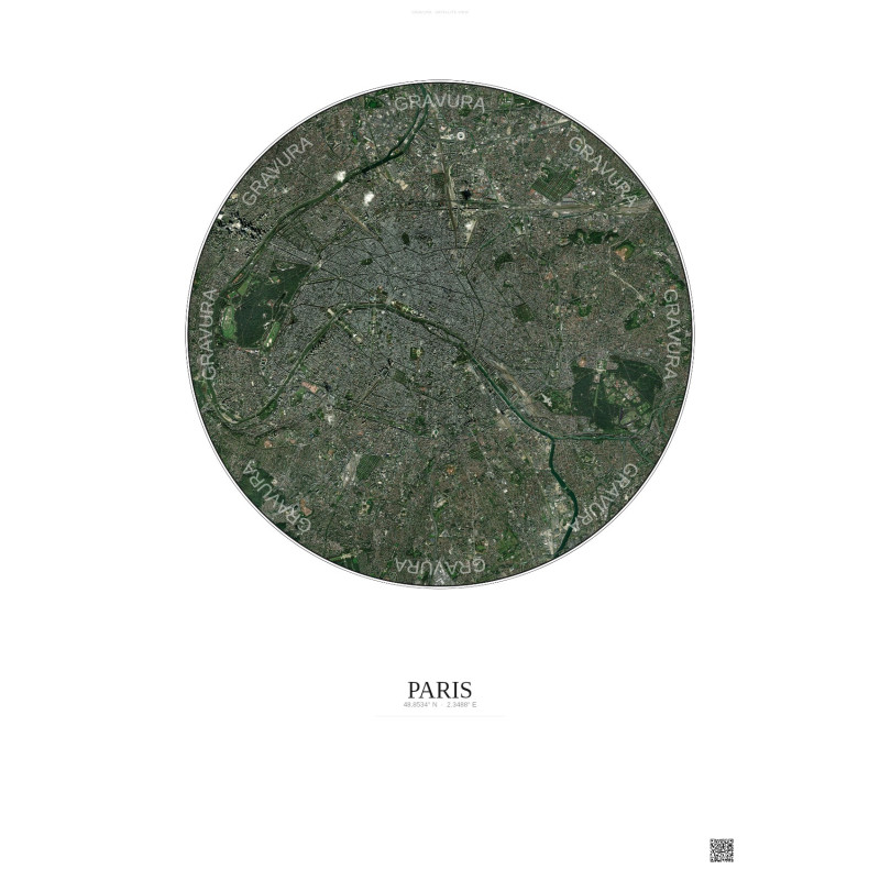 Affiche Paris – Poster vue satellite 10km Couleur | Gravura – Fond clair
