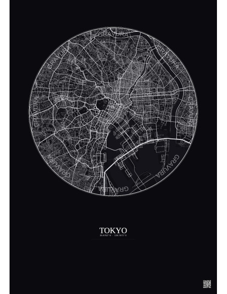 Affiche Tokyo – Poster carte de ville 10km | Gravura – Fond foncé