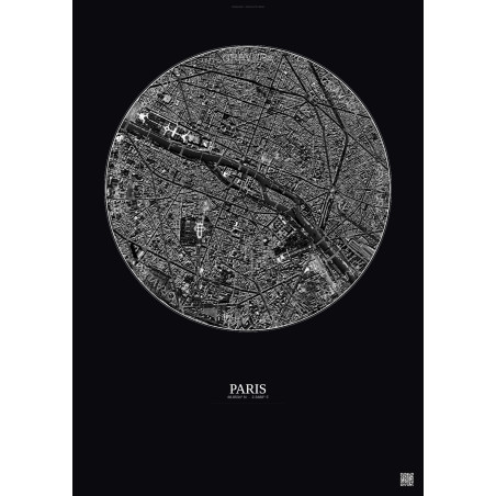 Affiche Paris – Poster vue satellite 2.5km N&B | Gravura – Fond foncé