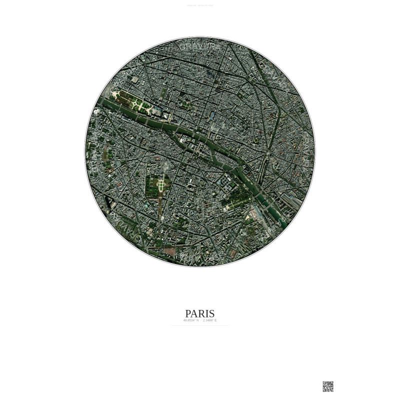 Affiche Paris – Poster vue satellite 2.5km Couleur | Gravura – Fond clair