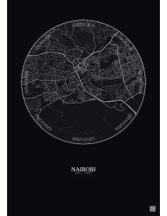 Affiche Nairobi – Poster carte de ville 10km | Gravura – Fond foncé 2
