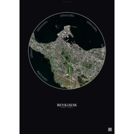 Affiche Reykjavik – Poster vue satellite 2.5km Couleur | Gravura – Fond foncé