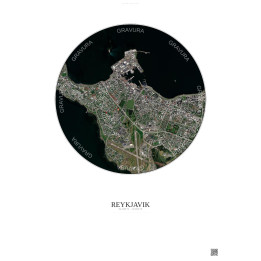 Affiche Reykjavik – Poster vue satellite 2.5km Couleur | Gravura – Fond clair