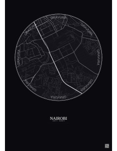 Affiche Nairobi – Poster carte de ville 2.5km | Gravura – Fond foncé 2