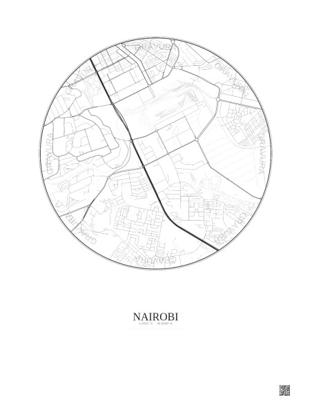 Affiche Nairobi – Poster carte de ville 2.5km | Gravura – Fond clair