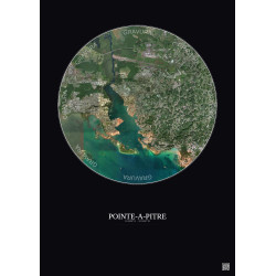 Affiche Pointe A Pitre – Poster vue satellite 5km Couleur | Gravura – Fond foncé