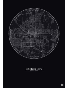 Affiche Bishkek City – Poster carte de ville 10km | Gravura – Fond foncé 2